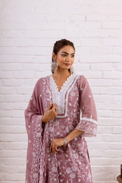 Zoori Mauve Kota Doriya Embroidery Set