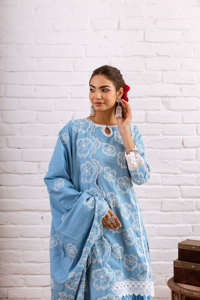 Zoori Turquoise Embroidery Gharara Set