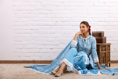 Zoori Turquoise Embroidery Gharara Set