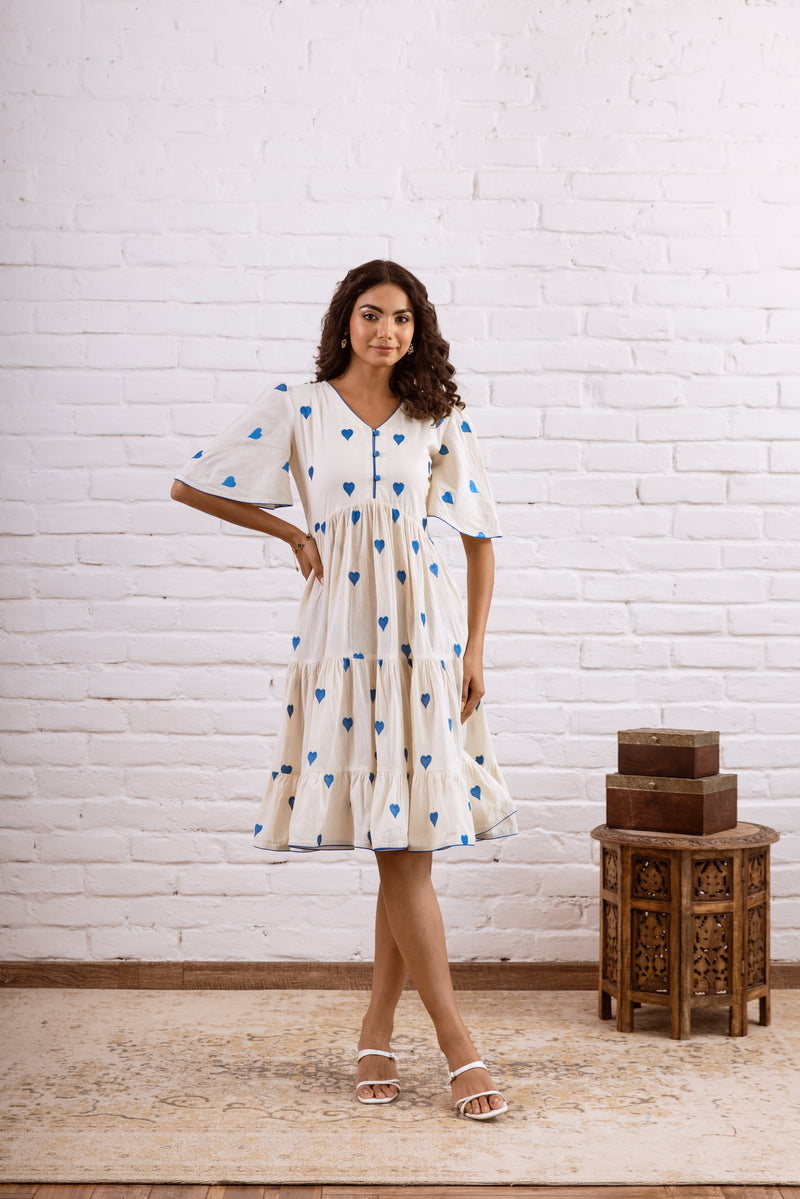 Blue Embroidery Cotton Dress