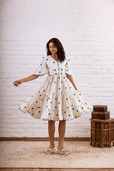 Blue Embroidery Cotton Dress