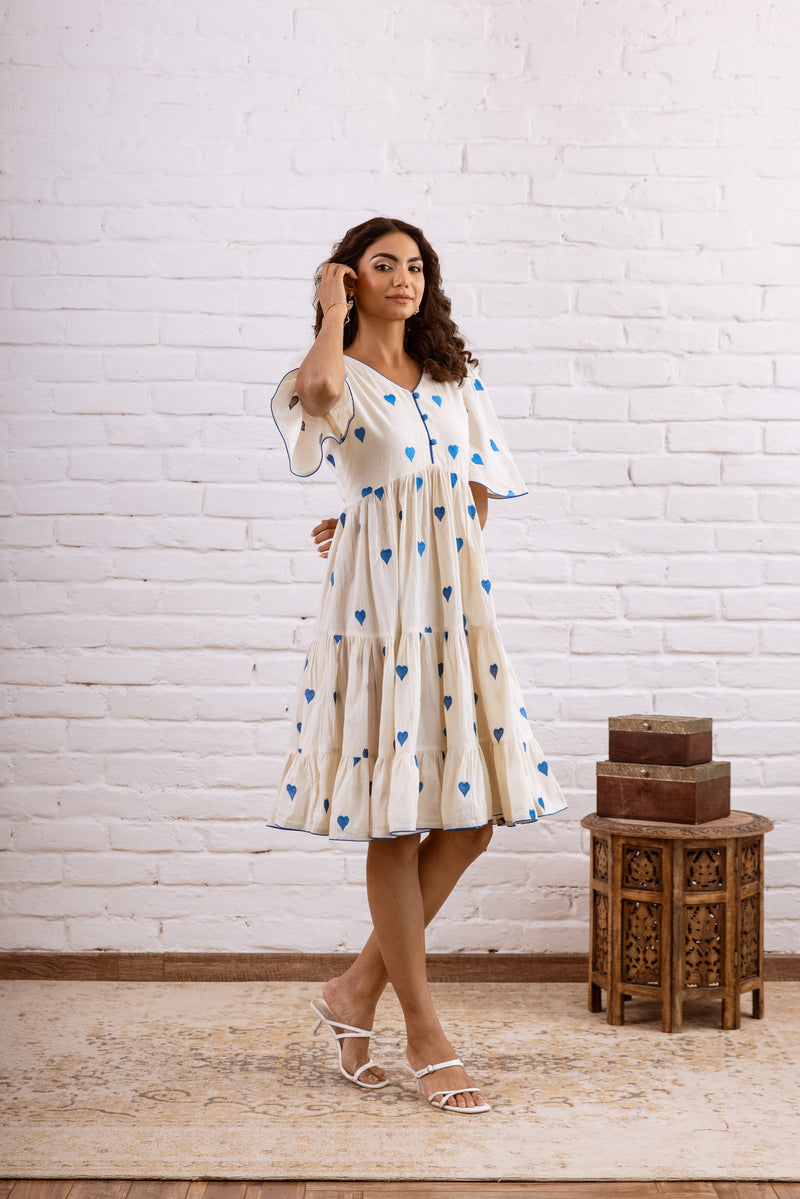 Blue Embroidery Cotton Dress