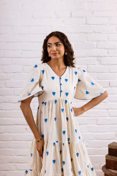 Blue Embroidery Cotton Dress