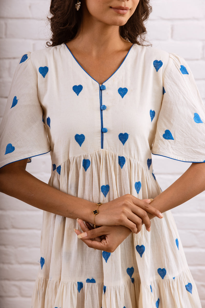 Blue Embroidery Cotton Dress