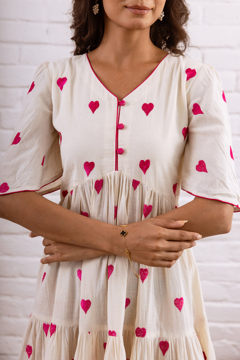 Pink Embroidery Cotton Dress