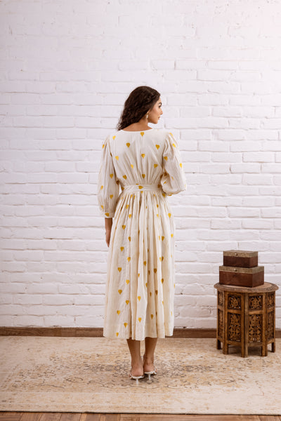 Yellow Embroidery Cotton Dress