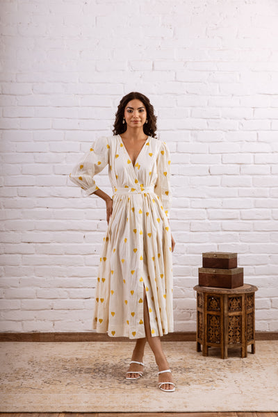 Yellow Embroidery Cotton Dress