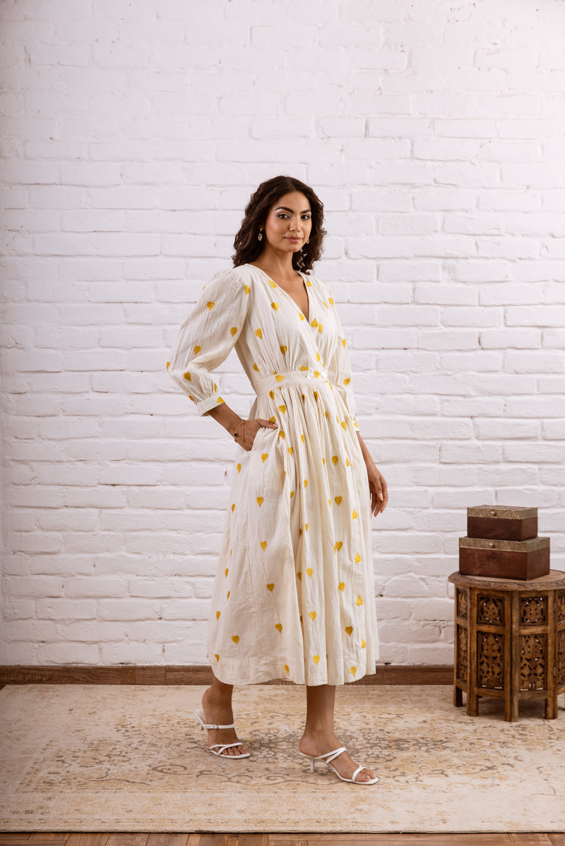 Yellow Embroidery Cotton Dress