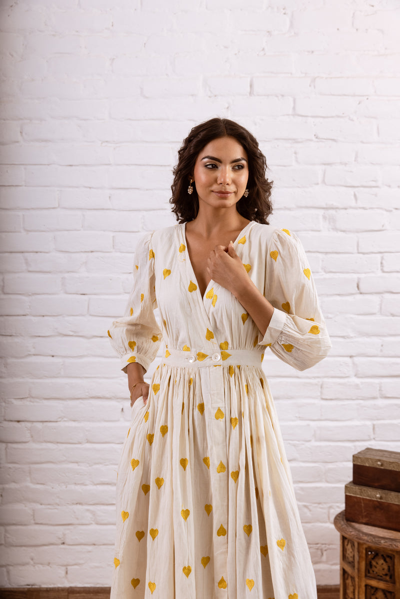 Yellow Embroidery Cotton Dress