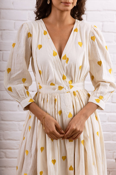 Yellow Embroidery Cotton Dress