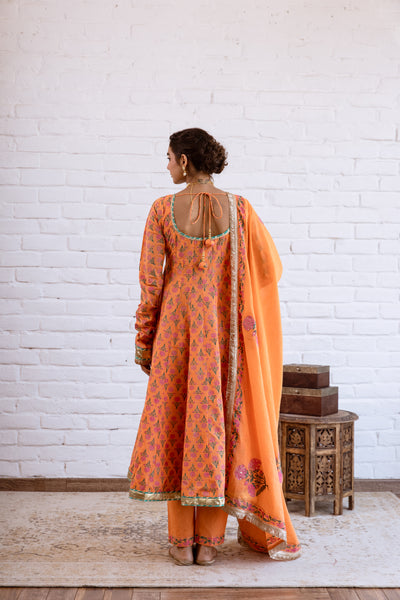 Noorani Orange Anarkali Set