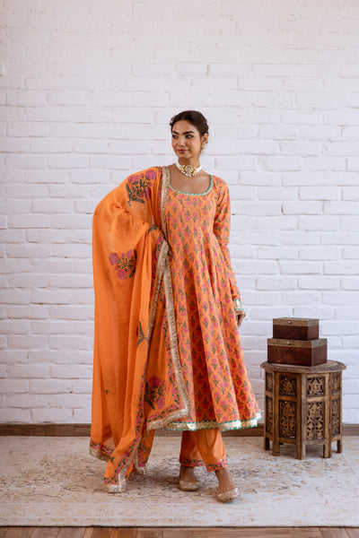 Noorani Orange Anarkali Set