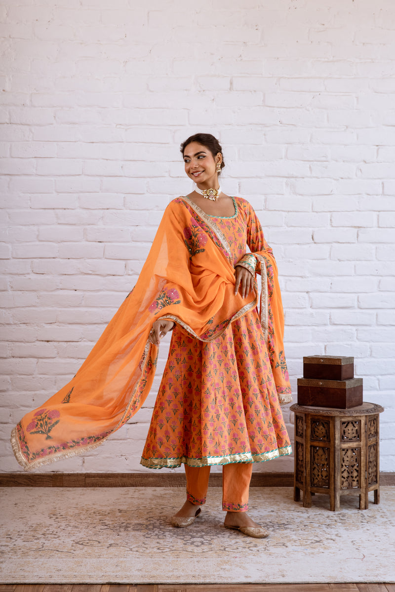 Noorani Orange Anarkali Set