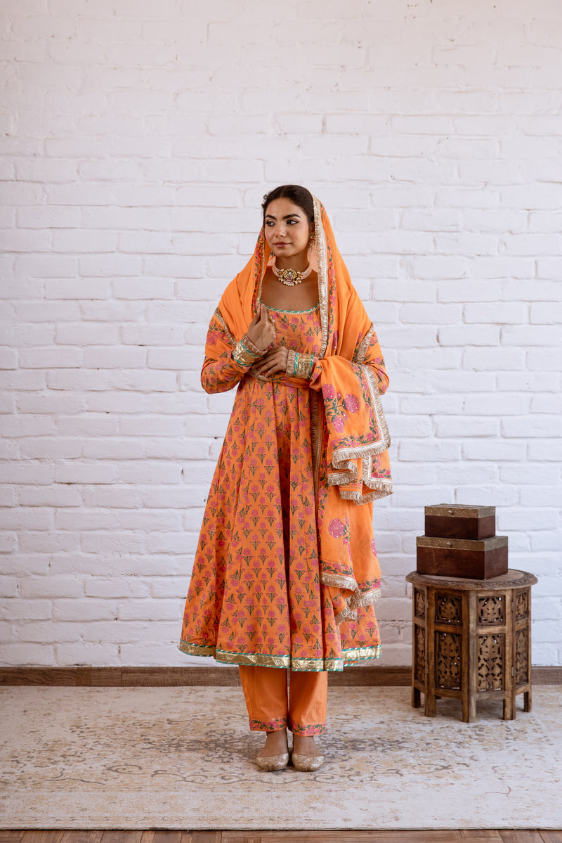 Noorani Orange Anarkali Set