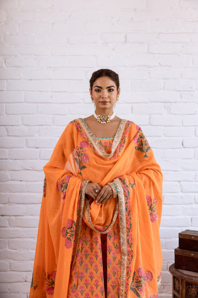 Noorani Orange Anarkali Set