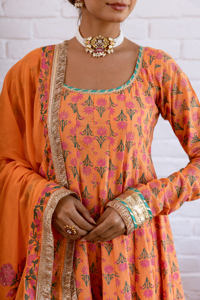 Noorani Orange Anarkali Set