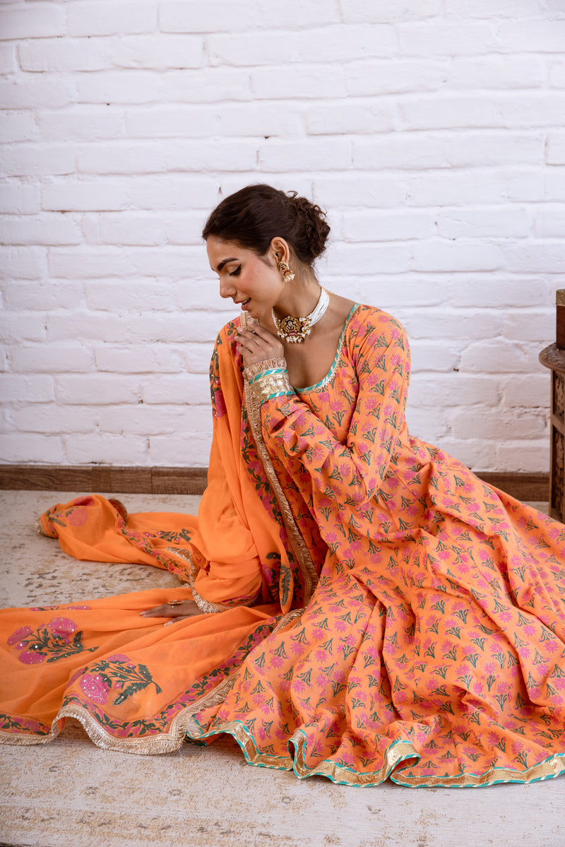 Noorani Orange Anarkali Set