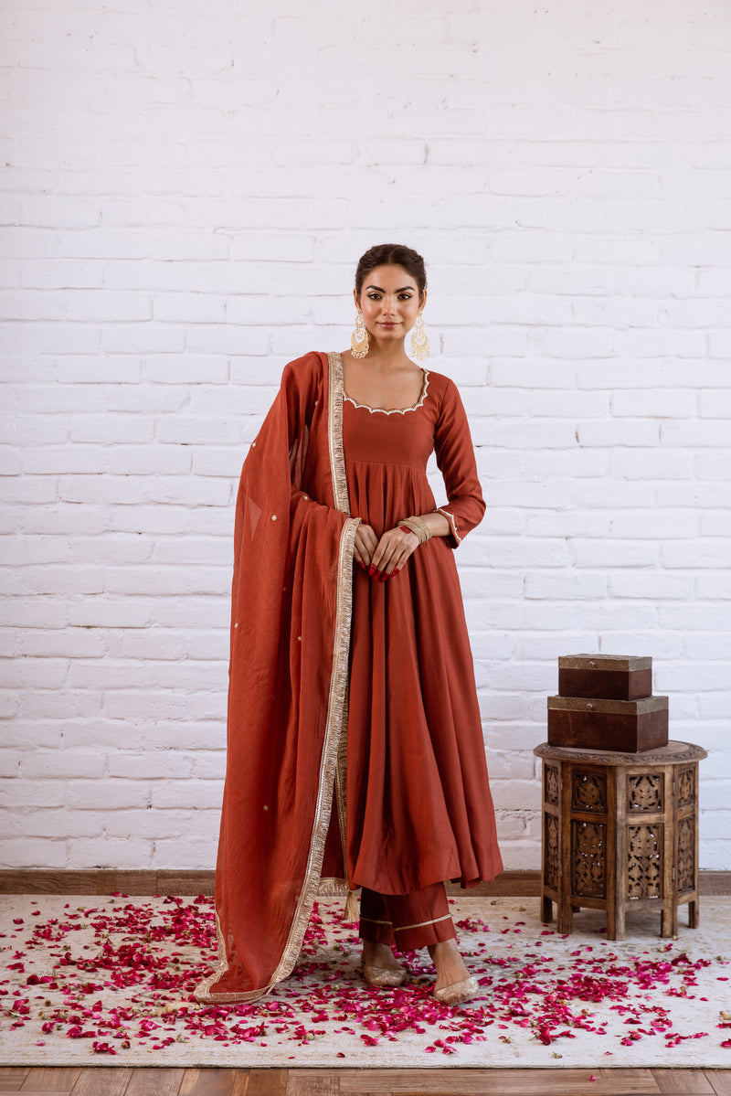 Noorani Rust Maroon Anarkali Set