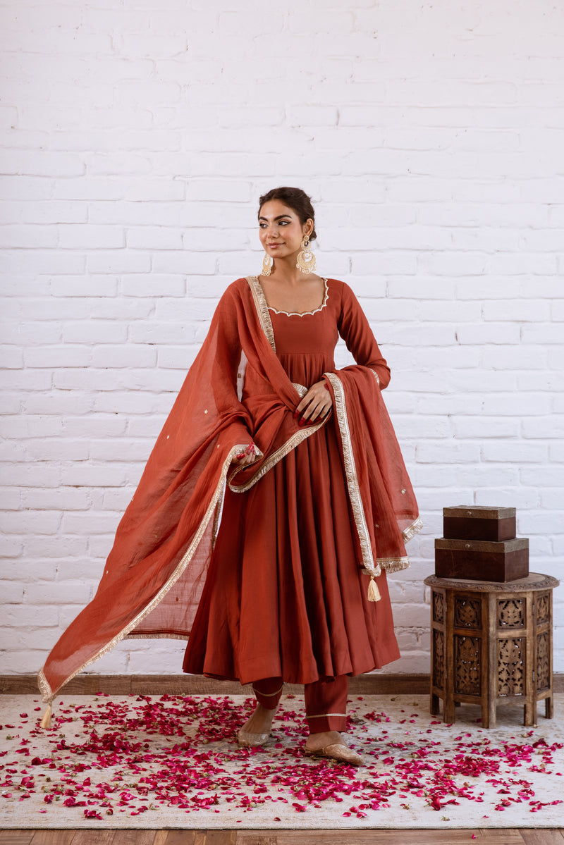 Noorani Rust Maroon Anarkali Set