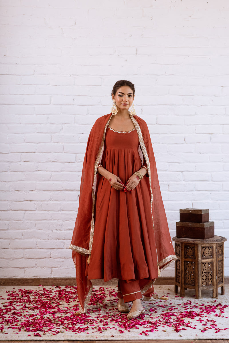 Noorani Rust Maroon Anarkali Set