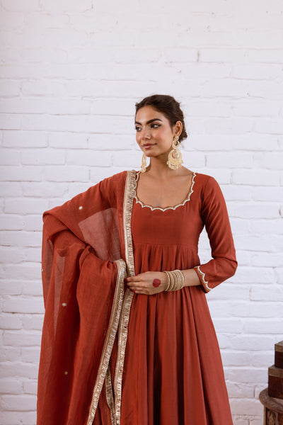 Noorani Rust Maroon Anarkali Set