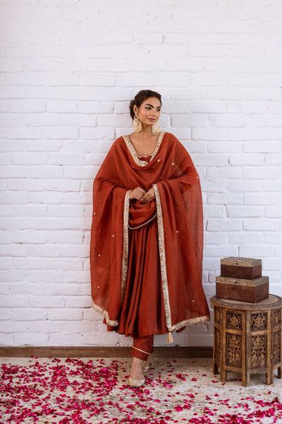 Noorani Rust Maroon Anarkali Set