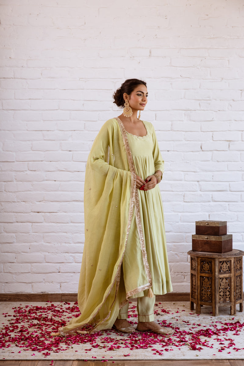 Noorani Pista Green Solid Anarkali Set