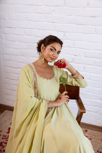 Noorani Pista Green Solid Anarkali Set