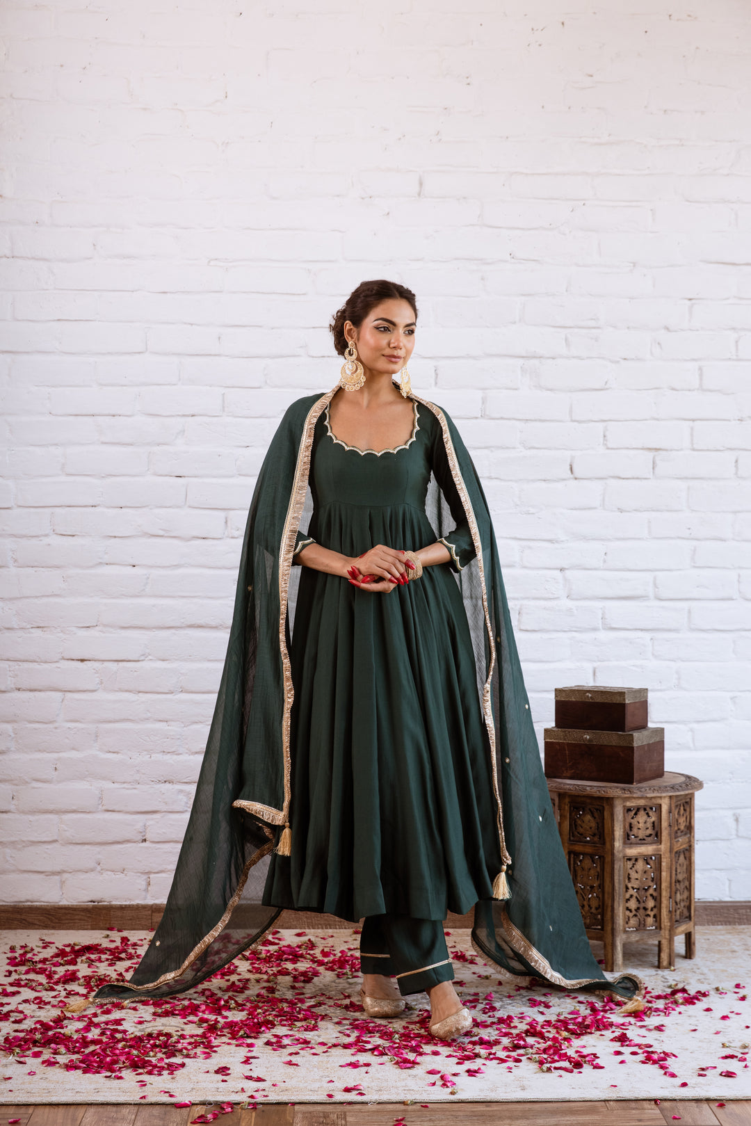Noorani Emerald Dark Green Anarkali Set  Tamara