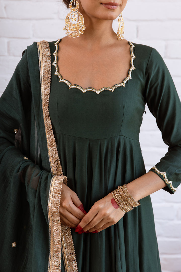 Noorani Emerald Dark Green Anarkali Set Tamara Noorani Emerald Dark Green Anarkali Set Tamara