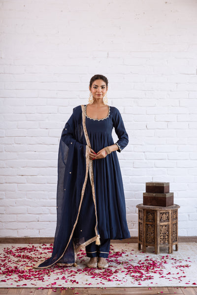 Noorani Dark Blue Anarkali Set