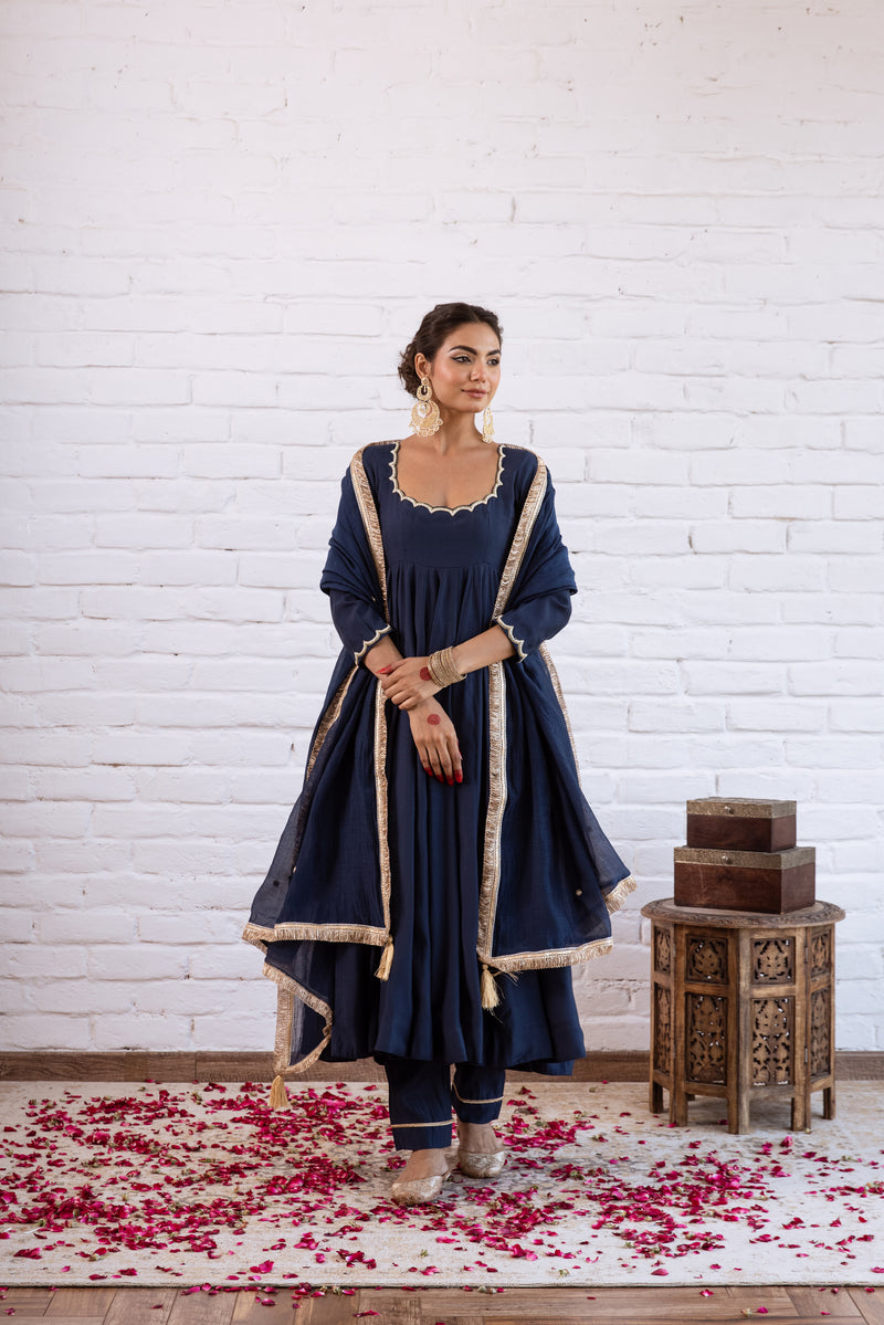 Noorani Dark Blue Anarkali Set