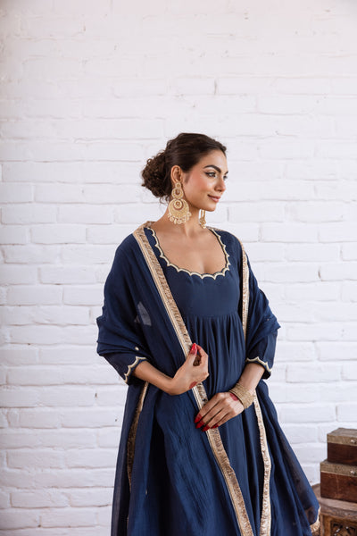 Noorani Dark Blue Anarkali Set