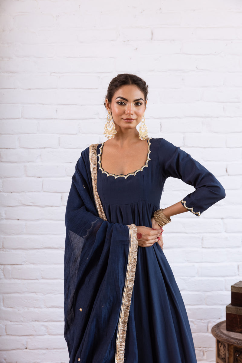 Noorani Dark Blue Anarkali Set