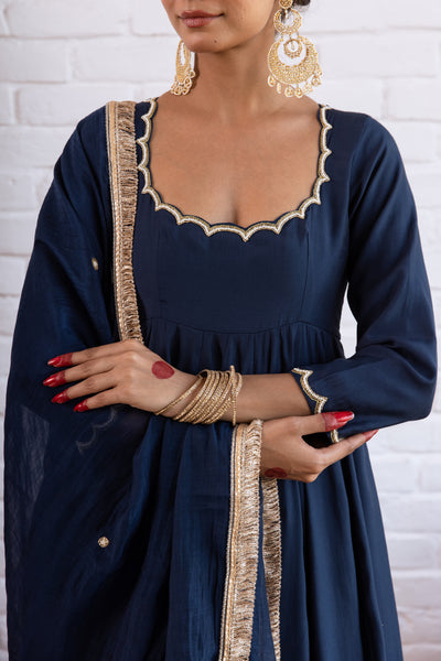 Noorani Dark Blue Anarkali Set