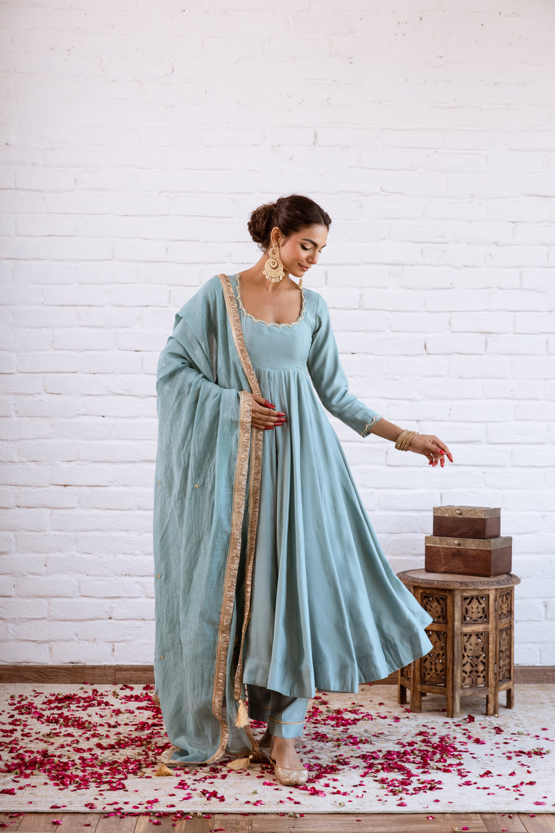 Noorani Turquoise Solid Anarkali Set