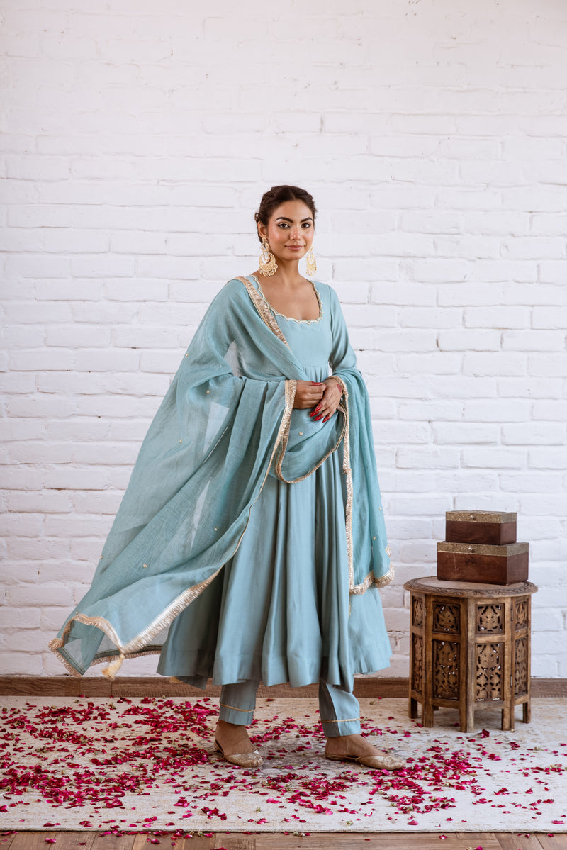 Noorani Turquoise Solid Anarkali Set