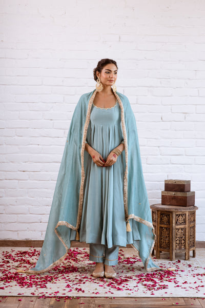 Noorani Turquoise Solid Anarkali Set