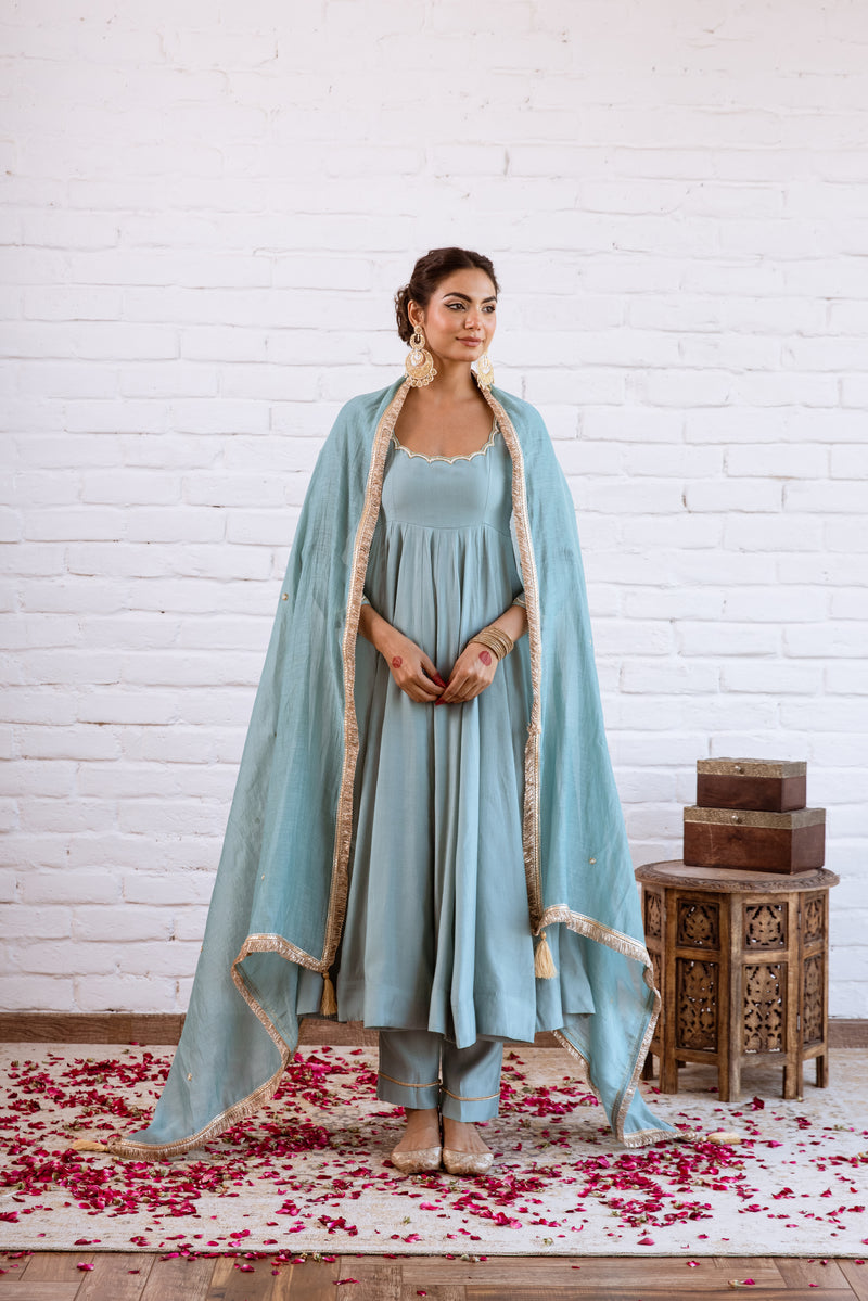 Noorani Turquoise Solid Anarkali Set