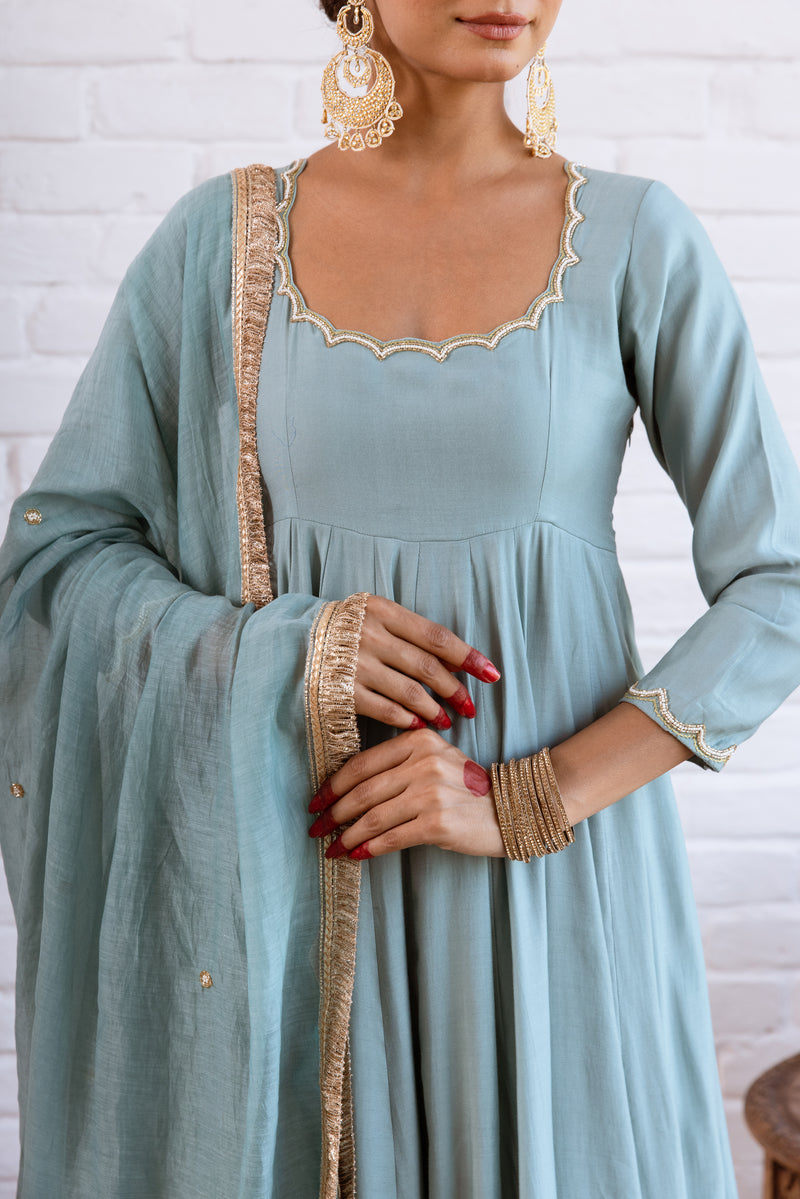 Noorani Turquoise Solid Anarkali Set