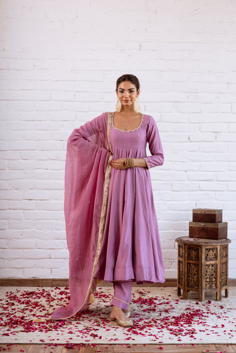 Noorani Purple Solid Anarkali Set