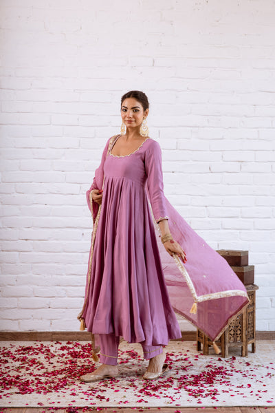 Noorani Purple Solid Anarkali Set