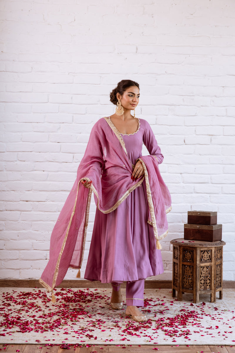 Noorani Purple Solid Anarkali Set