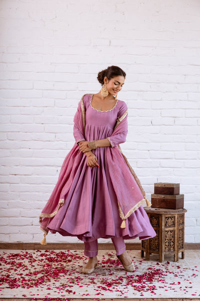 Noorani Purple Solid Anarkali Set