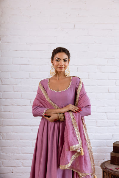 Noorani Purple Solid Anarkali Set