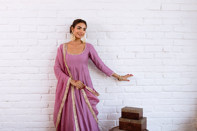 Noorani Purple Solid Anarkali Set