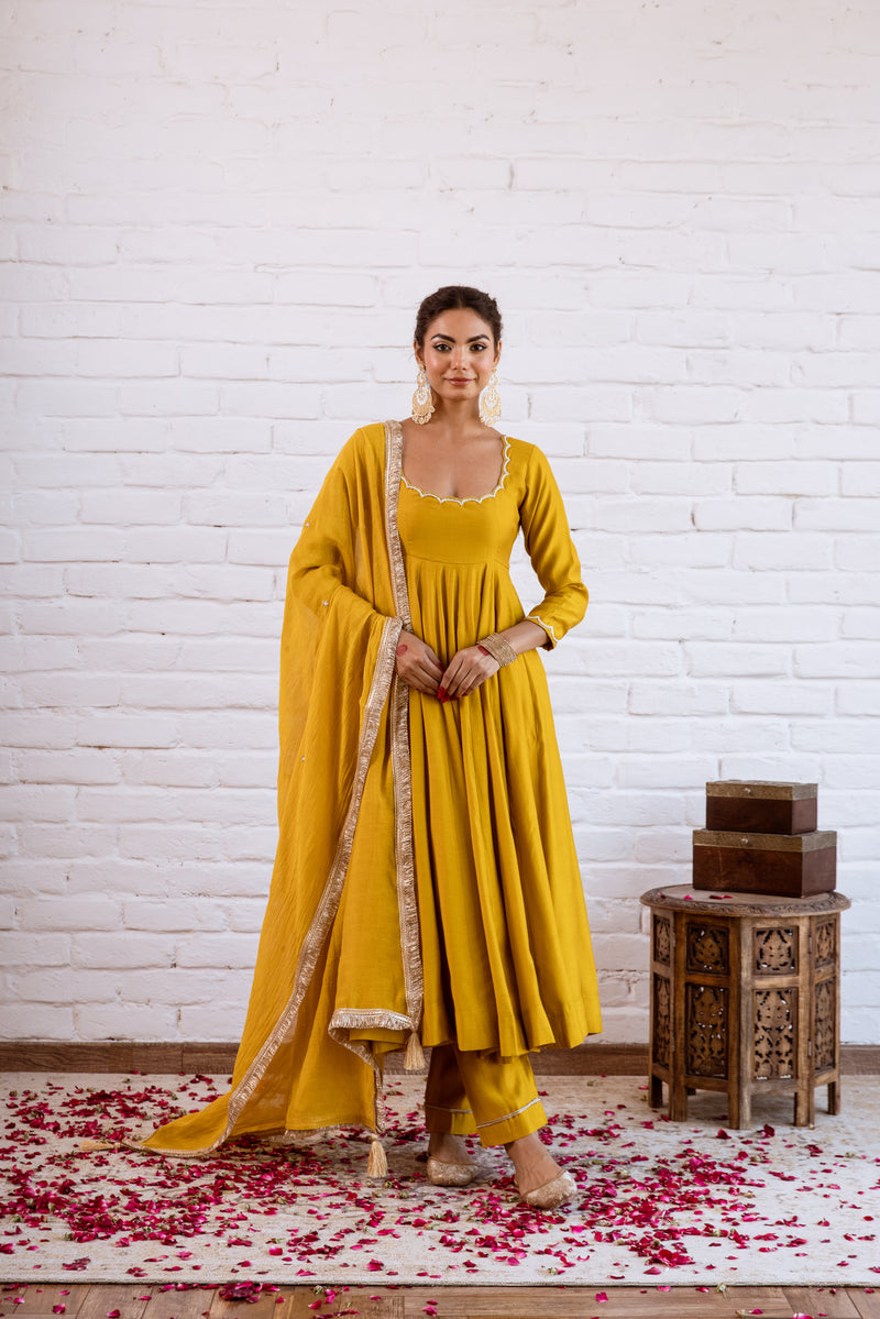 Noorani Mustard Solid Anarkali Set