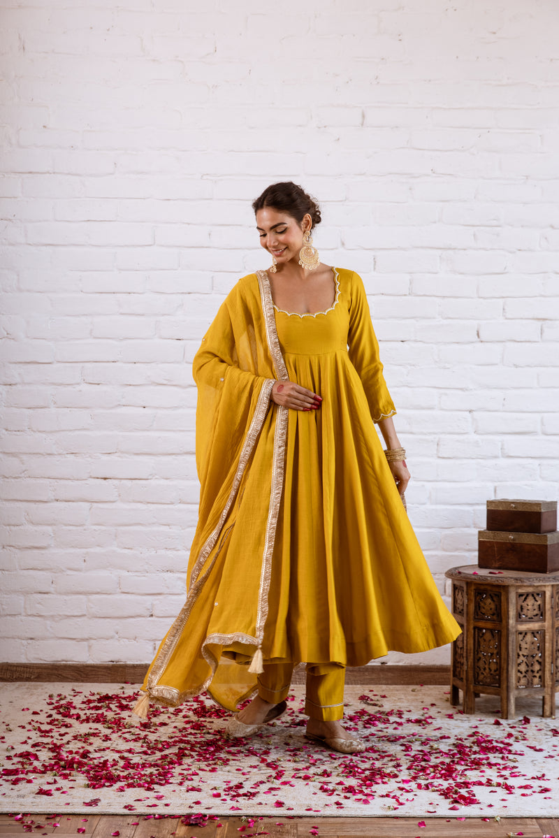 Noorani Mustard Solid Anarkali Set