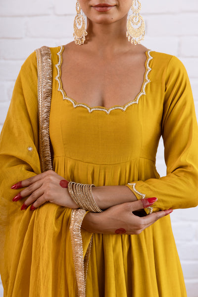 Noorani Mustard Solid Anarkali Set