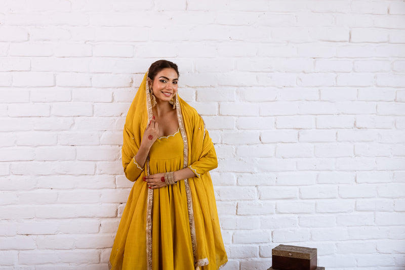 Noorani Mustard Solid Anarkali Set